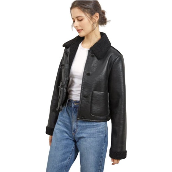 Commense Jackets & Blazers - COMMENSE Dark Night Shearling Leather Flight Jacket, Black - Size S, NWT